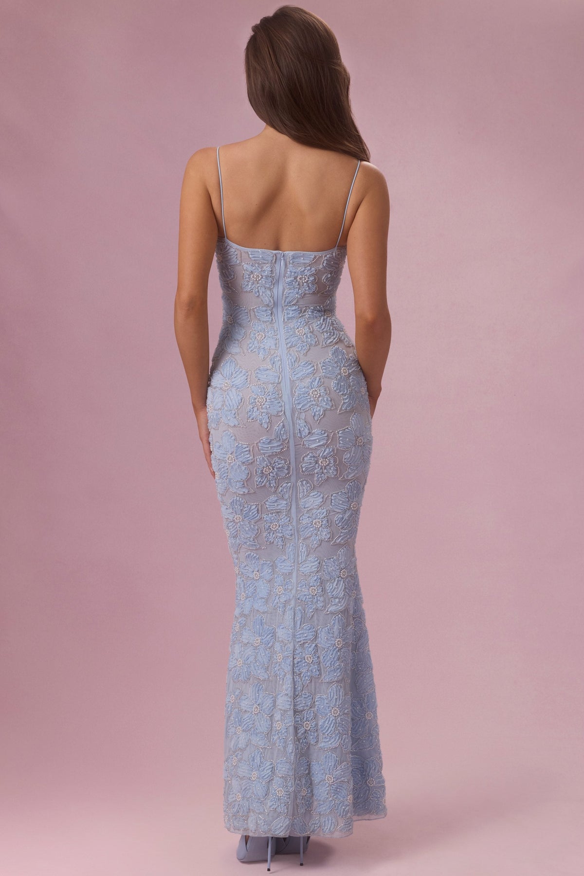 Embellished Square Neck Maxi Dress in Sky Blue