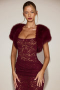 Faux-Fur Short Sleeve Bolero in Wine Red