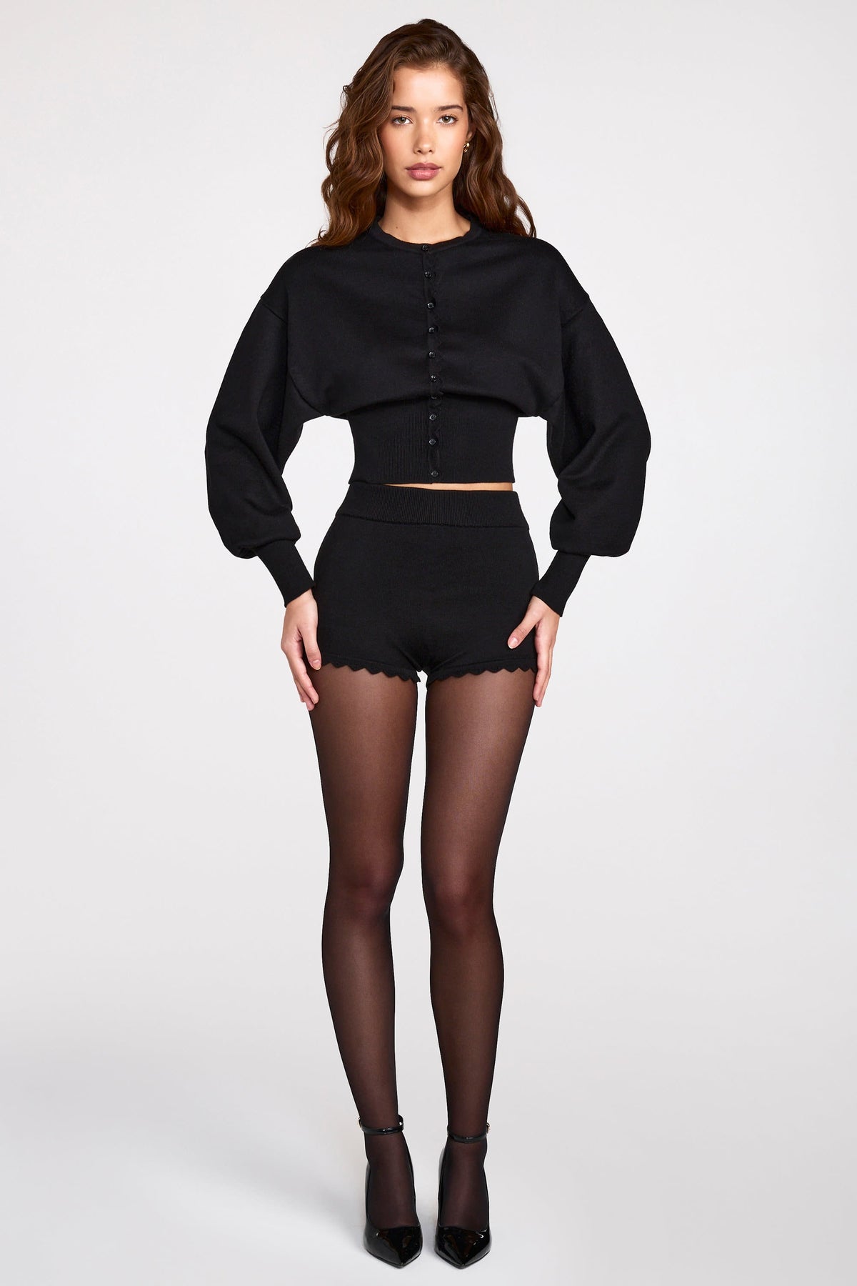 Knit Long-Sleeve Cardigan in Black