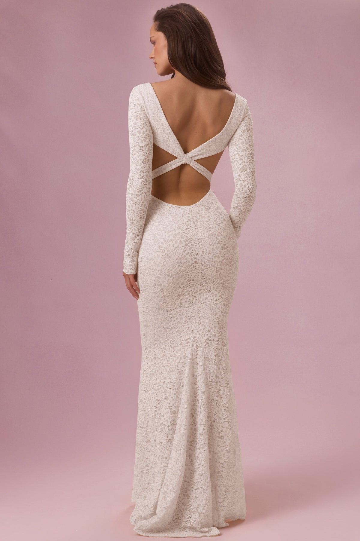 Lace Long-Sleeve Maxi Dress in Pearl