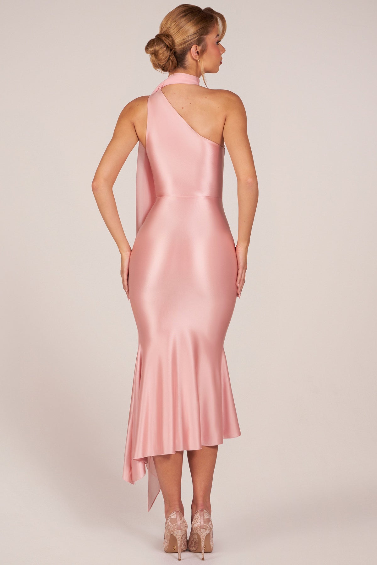 Scarf-Detail Midaxi Dress in Blush