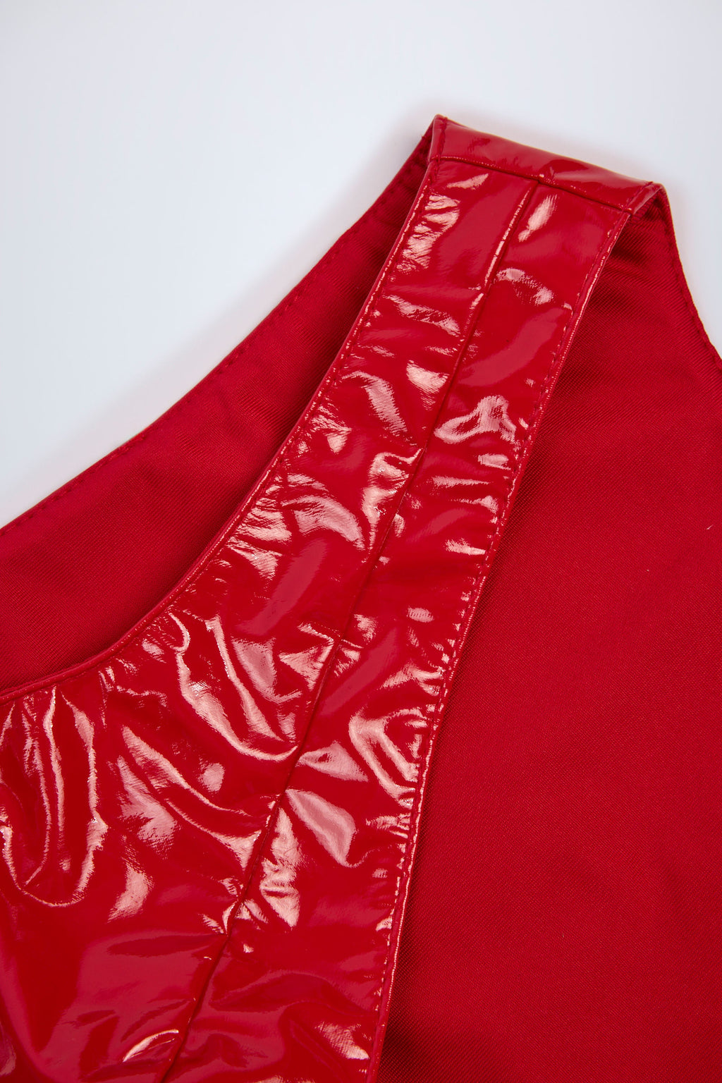 Glossy Vinyl Plunge-Neck Bodysuit in Fire Red