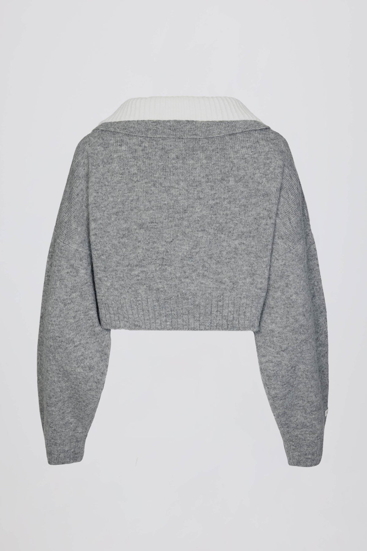 Soft Knit Layered Collar Cropped Jumper in Grey