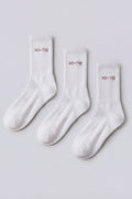 Ribbed Half-Crew 3-Pack Socks in White Pink