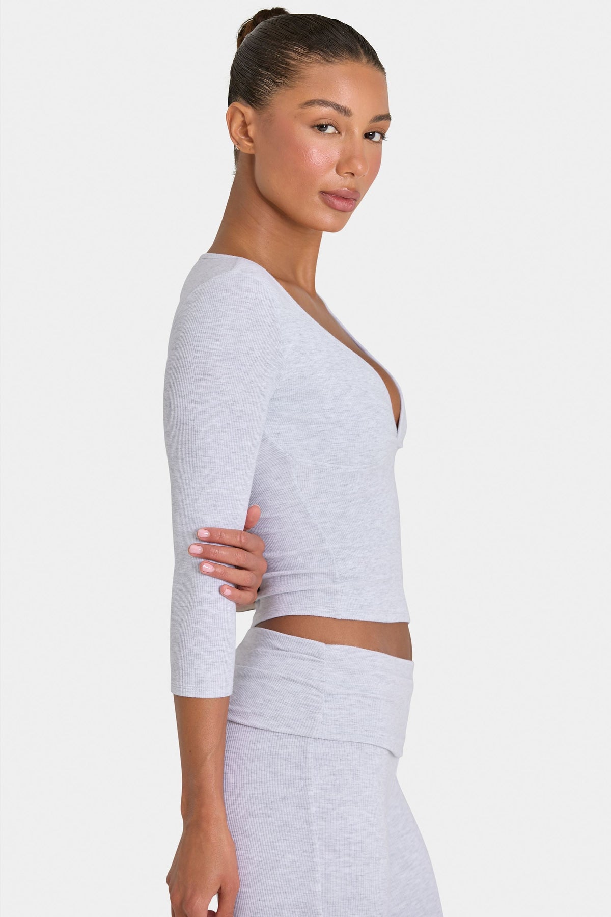 ButterCloud™ 3/4 Sleeve Top in Grey Marl