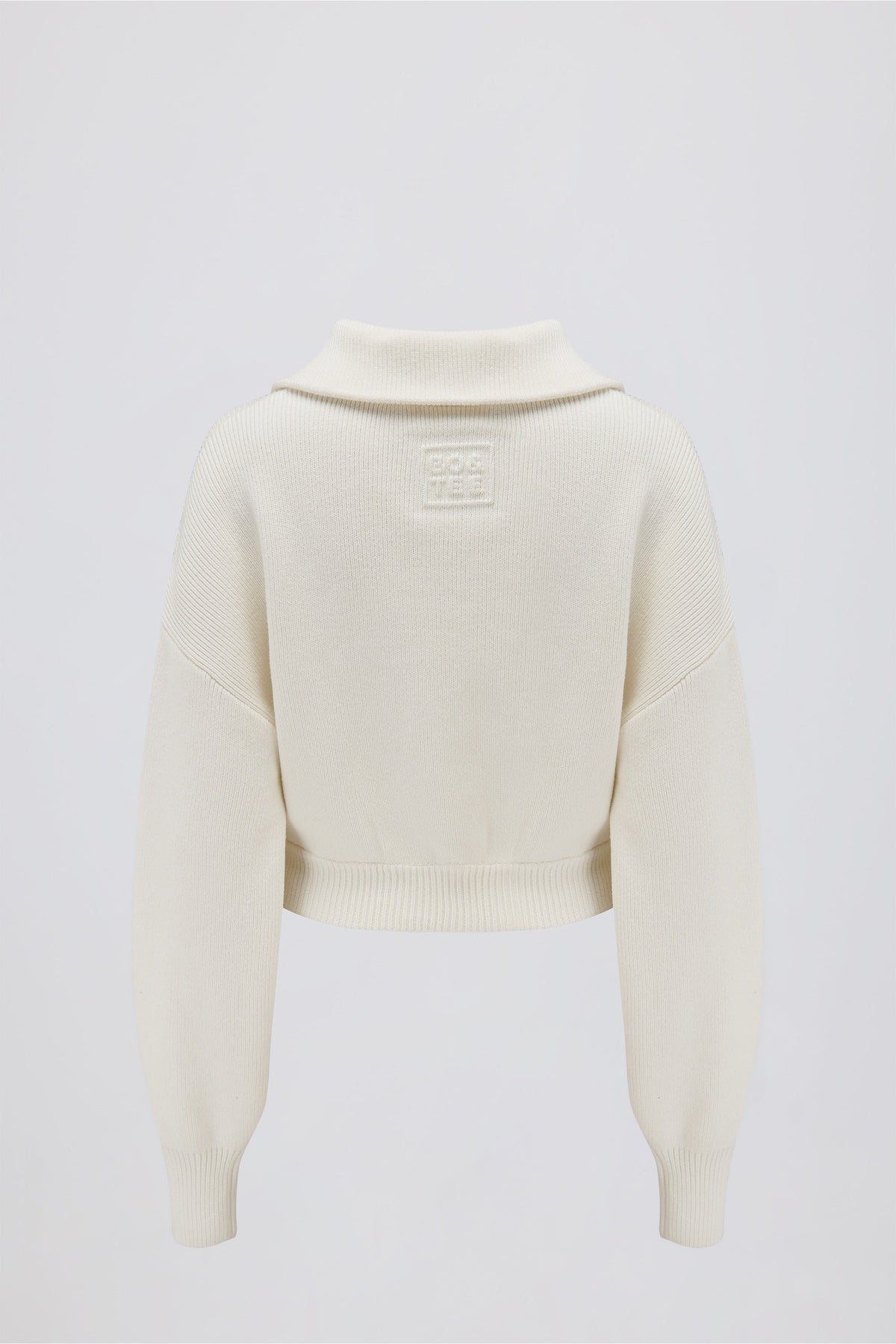 Ribbed Knit Zip-Up Cropped Sweatshirt in Ivory