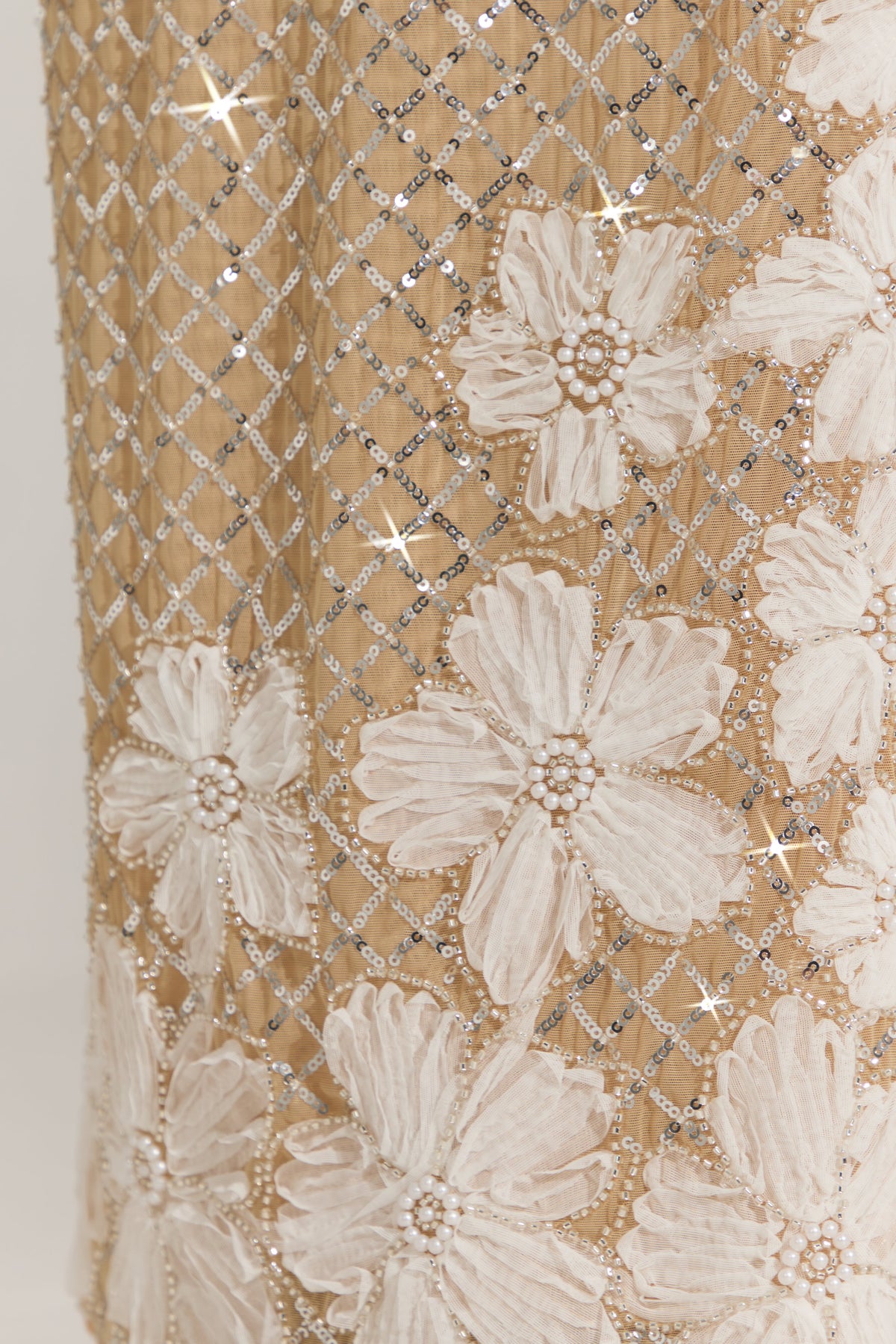 Embellished Square-Neck Maxi Dress in Gold