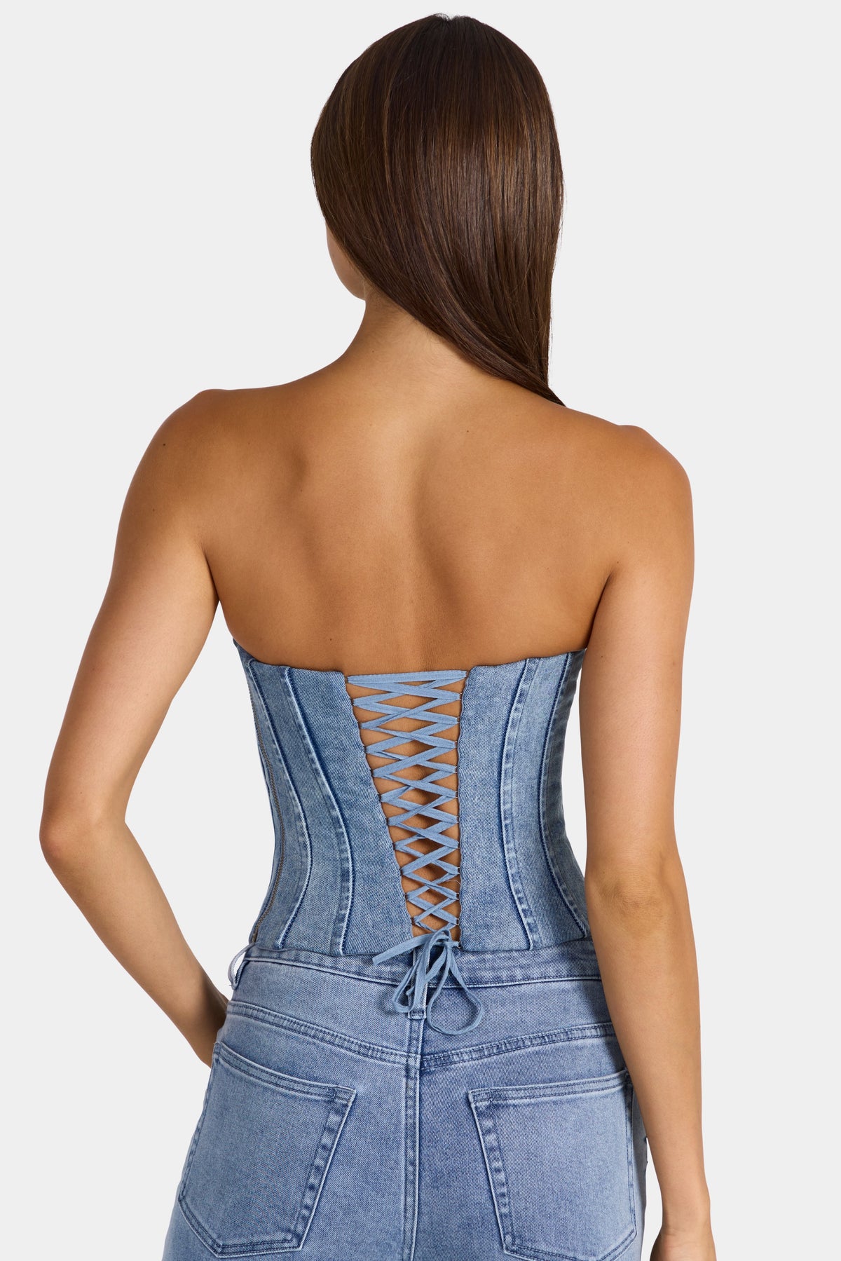 Denim Corset Top in Mid-Blue