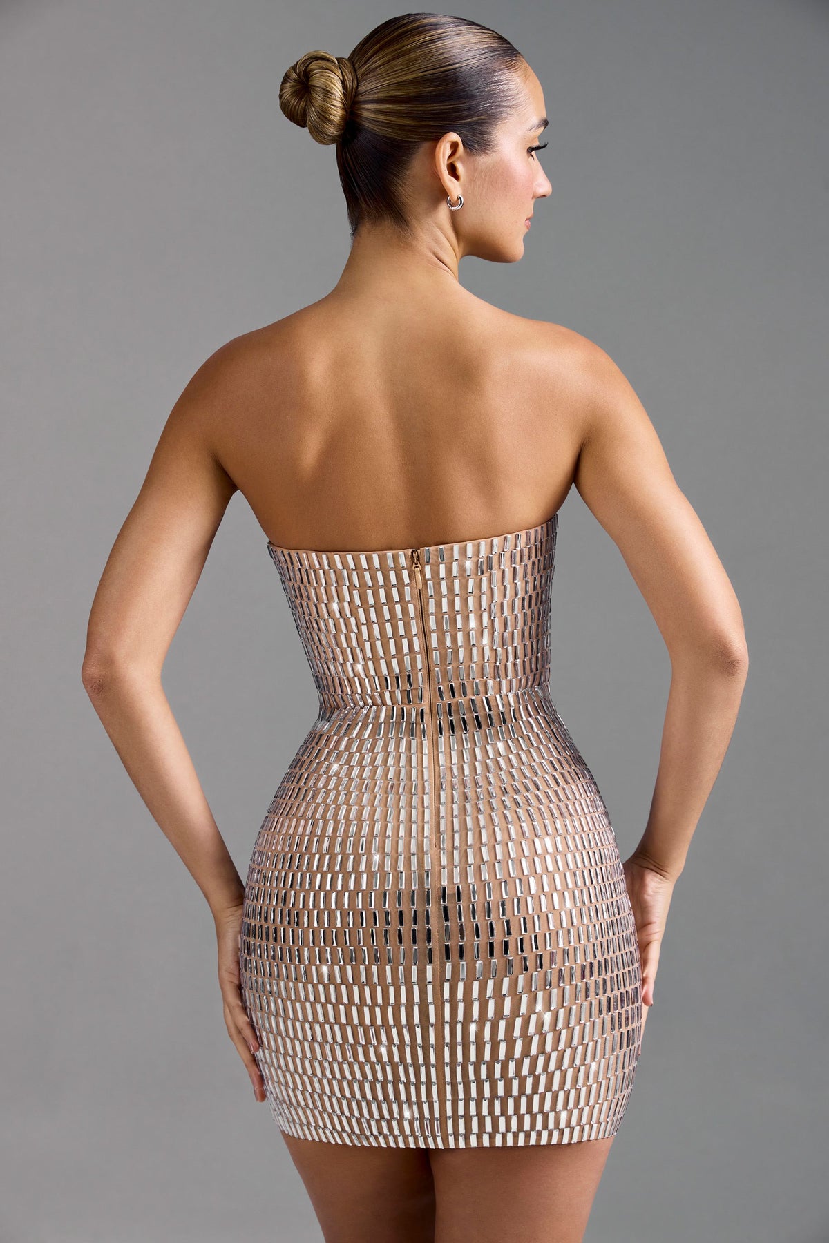 Embellished Bandeau Mini Dress in Honey