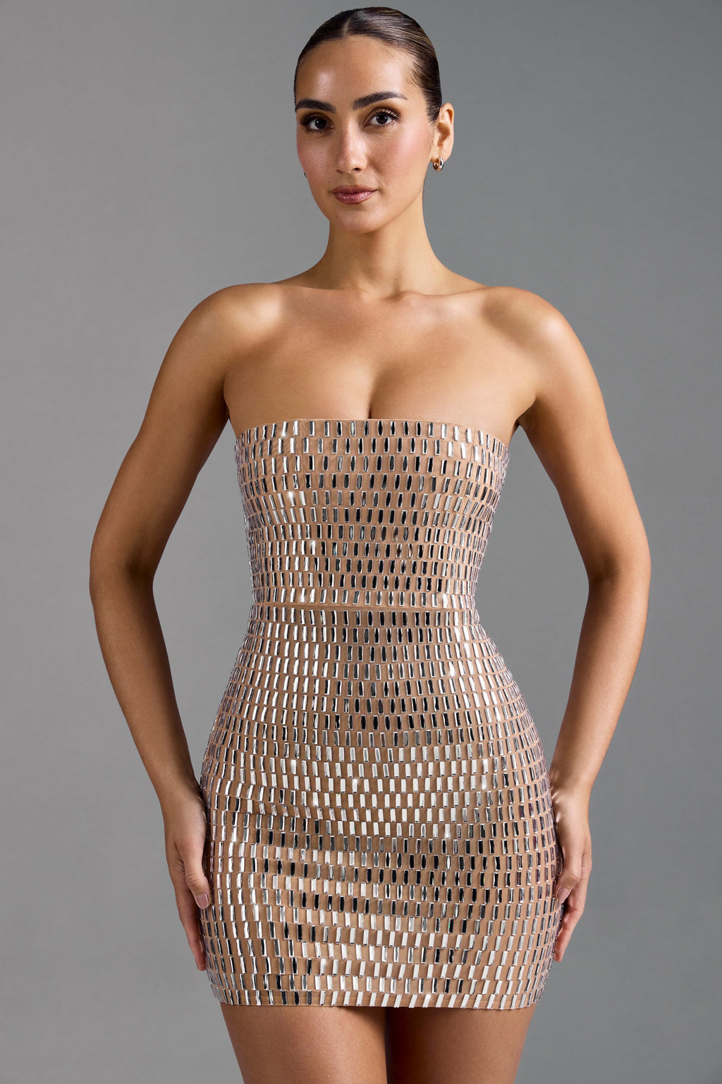 Embellished Bandeau Mini Dress in Honey