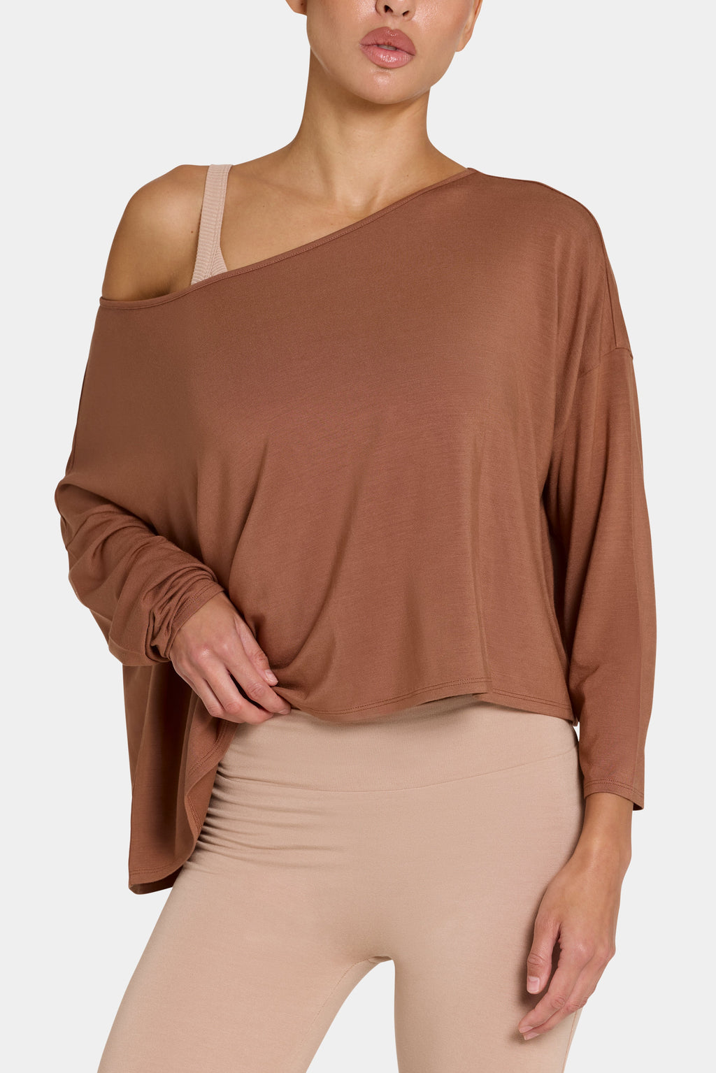 ButterCloud™ Slouchy Off-Shoulder Top in Cocoa