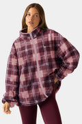 Oversized Zip-Up Fleece in Plum Plaid