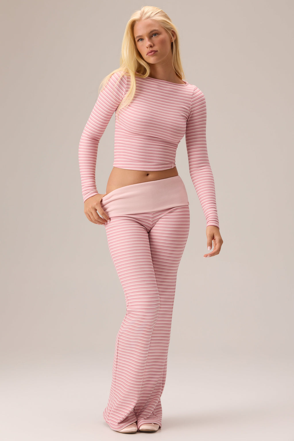 Plush Jersey Long-Sleeve Top in Berry Stripe