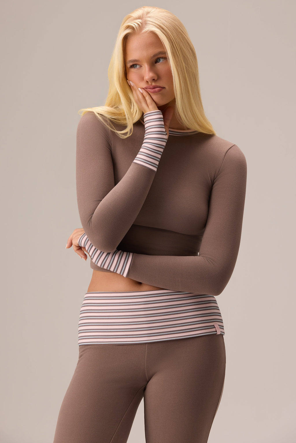 Plush Jersey Long-Sleeve Top in Chestnut