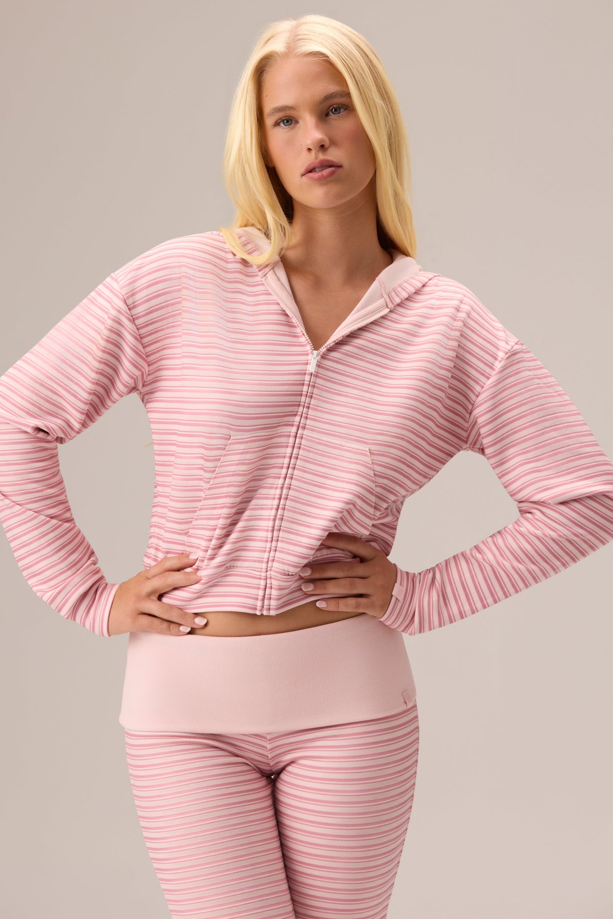 Plush Jersey Zip-Up Hoodie in Berry Stripe