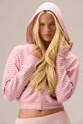 Plush Jersey Zip-Up Hoodie in Berry Stripe