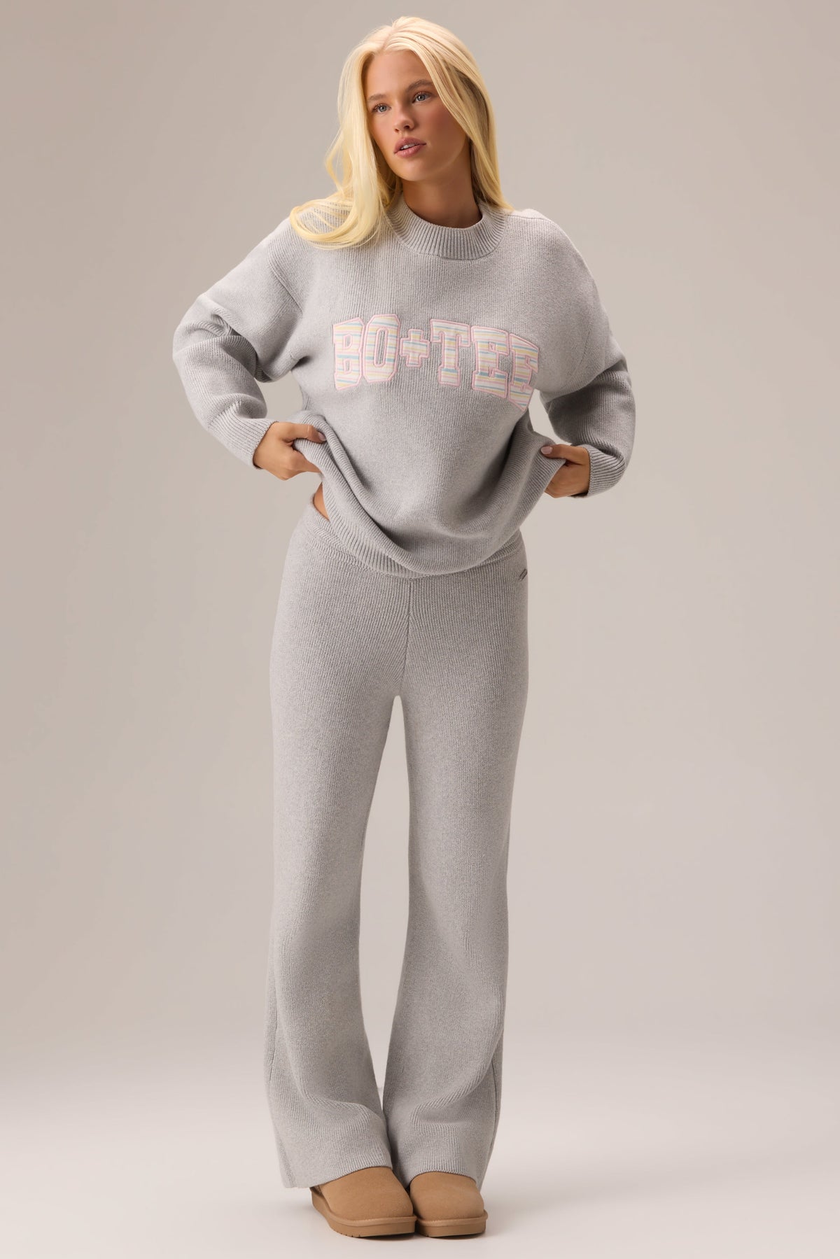 Ribbed Knit Oversized Jumper in Pebble