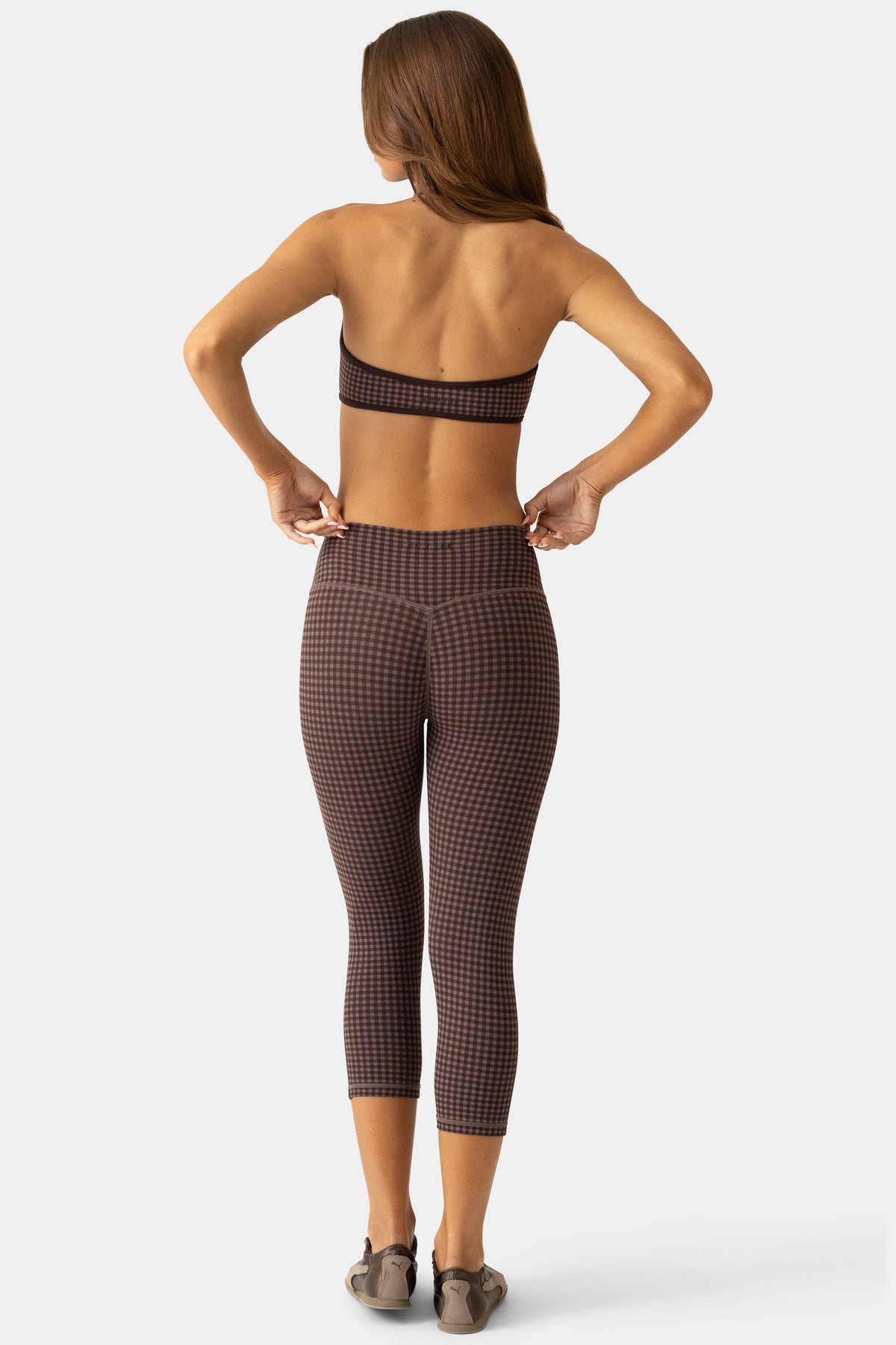Soft Active Capri Leggings in Espresso Gingham