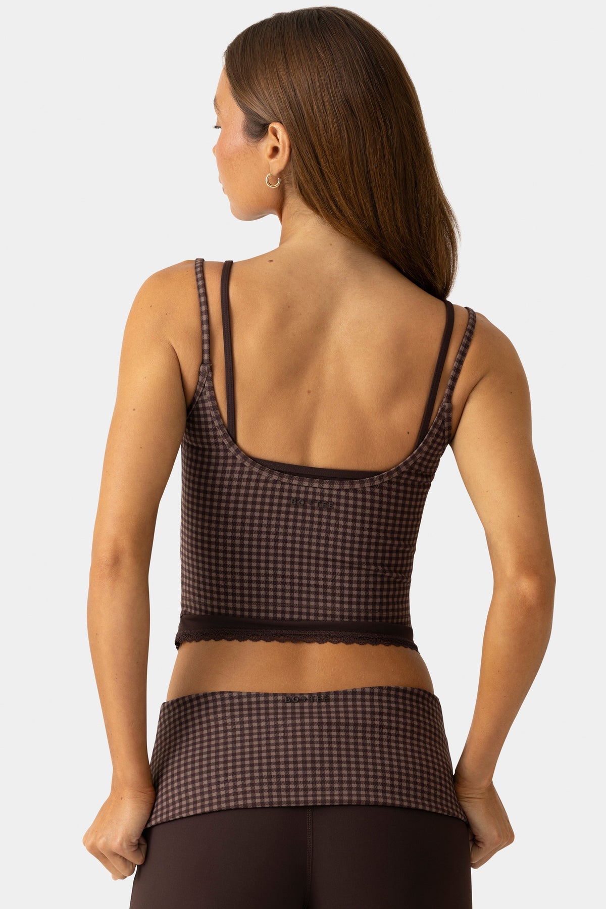 Soft Active Double-Layer Tank Top in Espresso Gingham