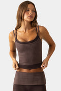 Soft Active Double-Layer Tank Top in Espresso Gingham