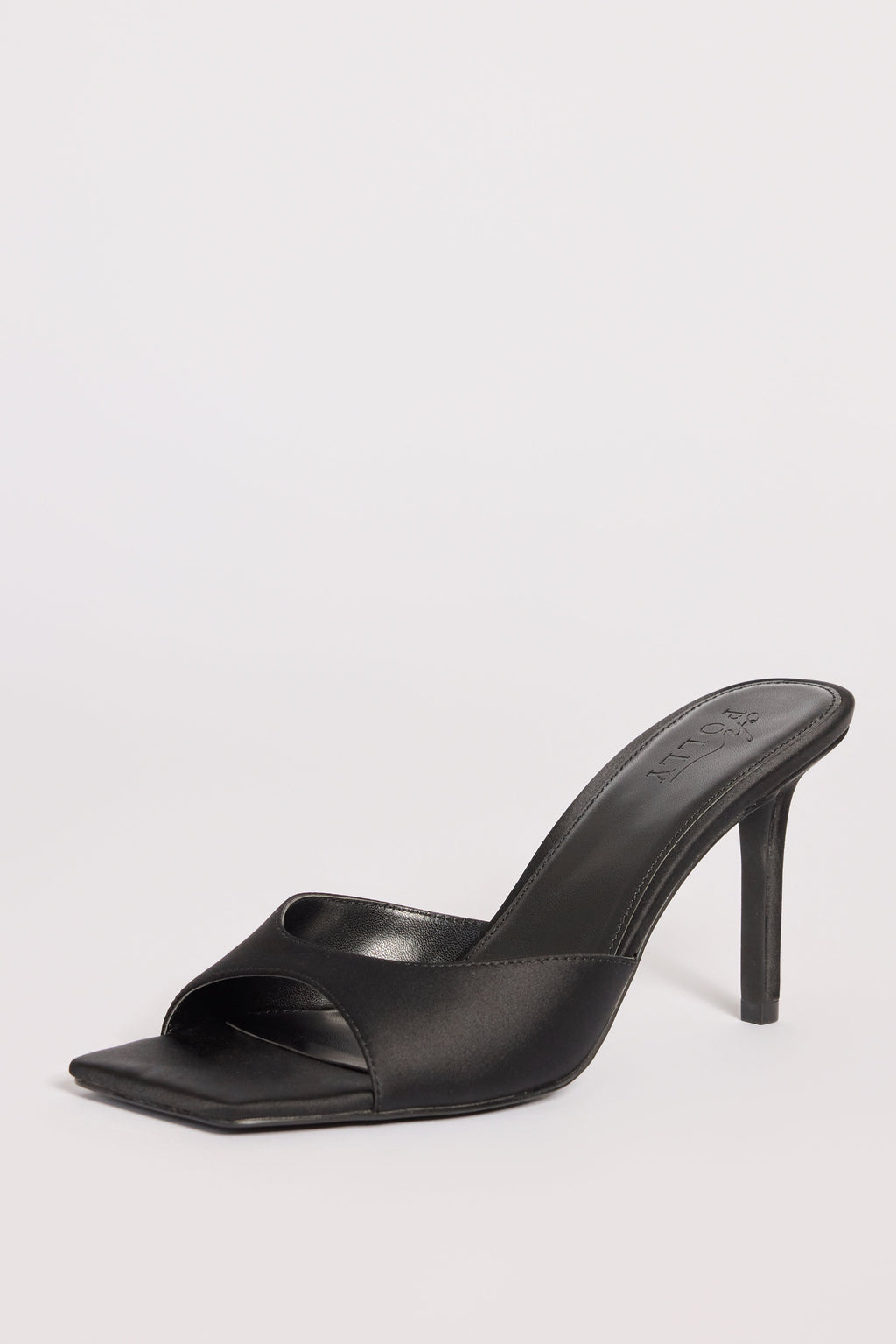 Satin Heeled Mule Sandal in Black