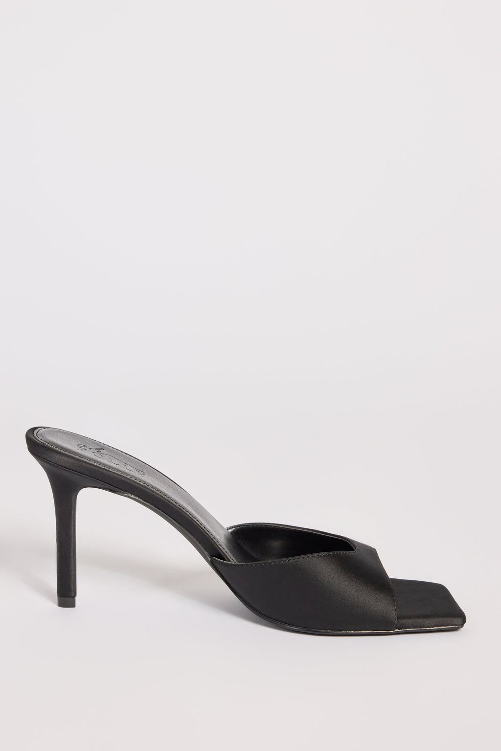 Satin Heeled Mule Sandal in Black
