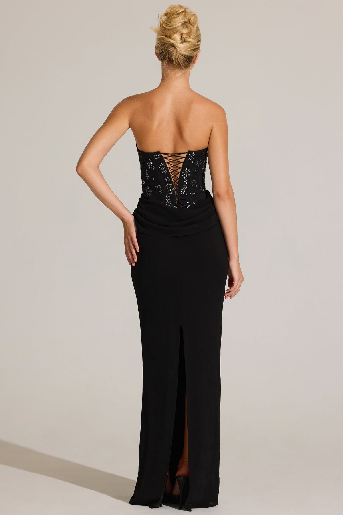 Embellished Corset Maxi Dress in Black