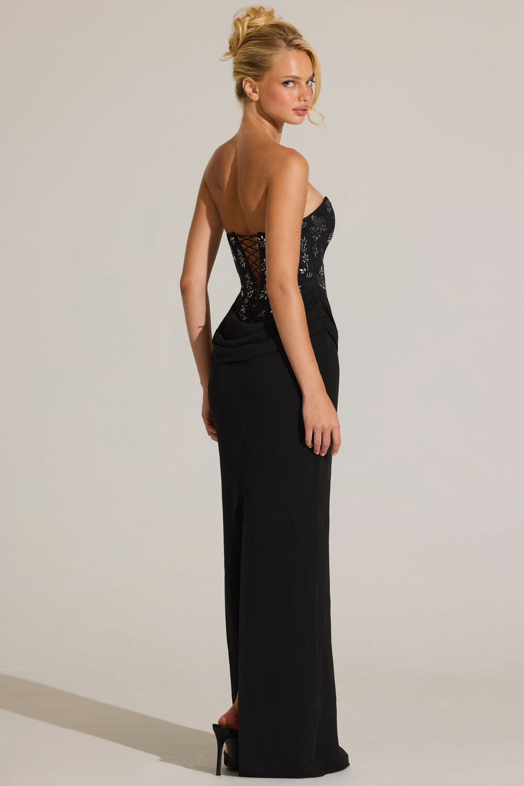 Embellished Corset Maxi Dress in Black