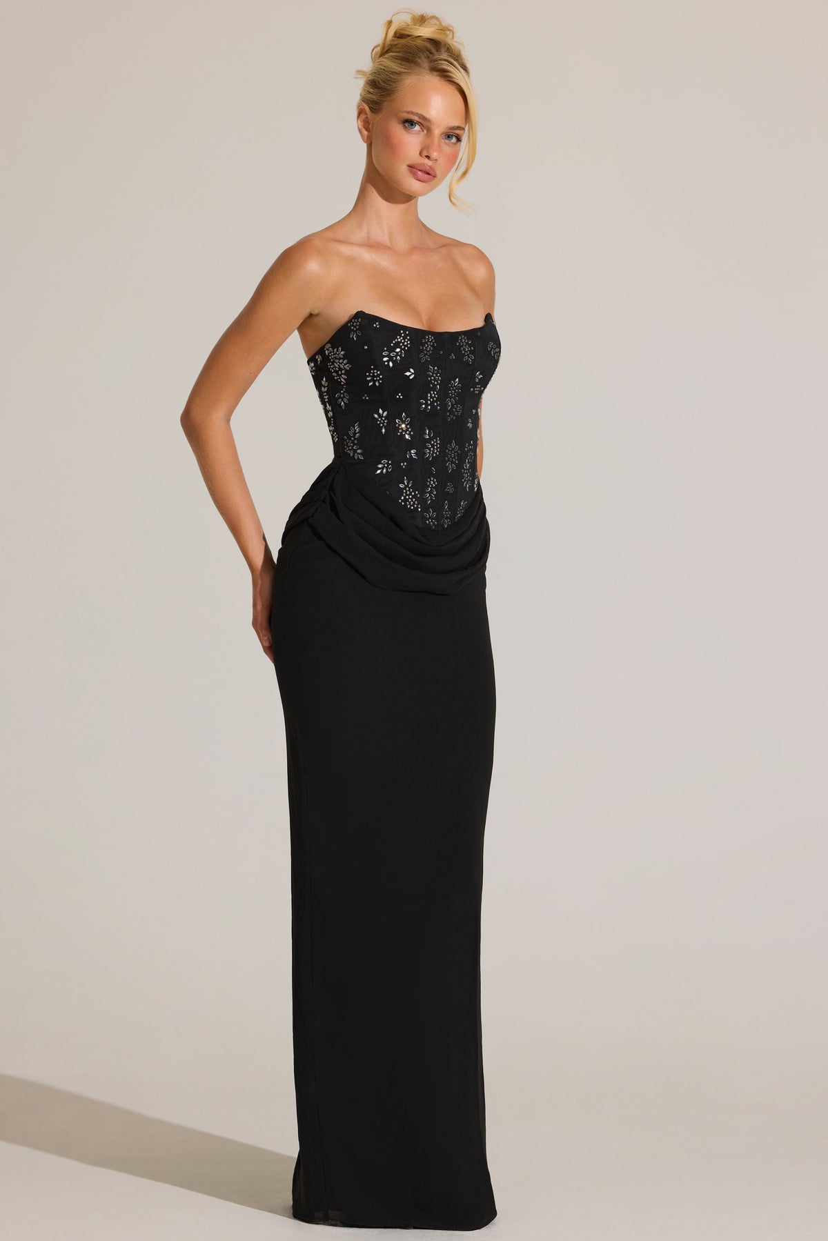 Embellished Corset Maxi Dress in Black