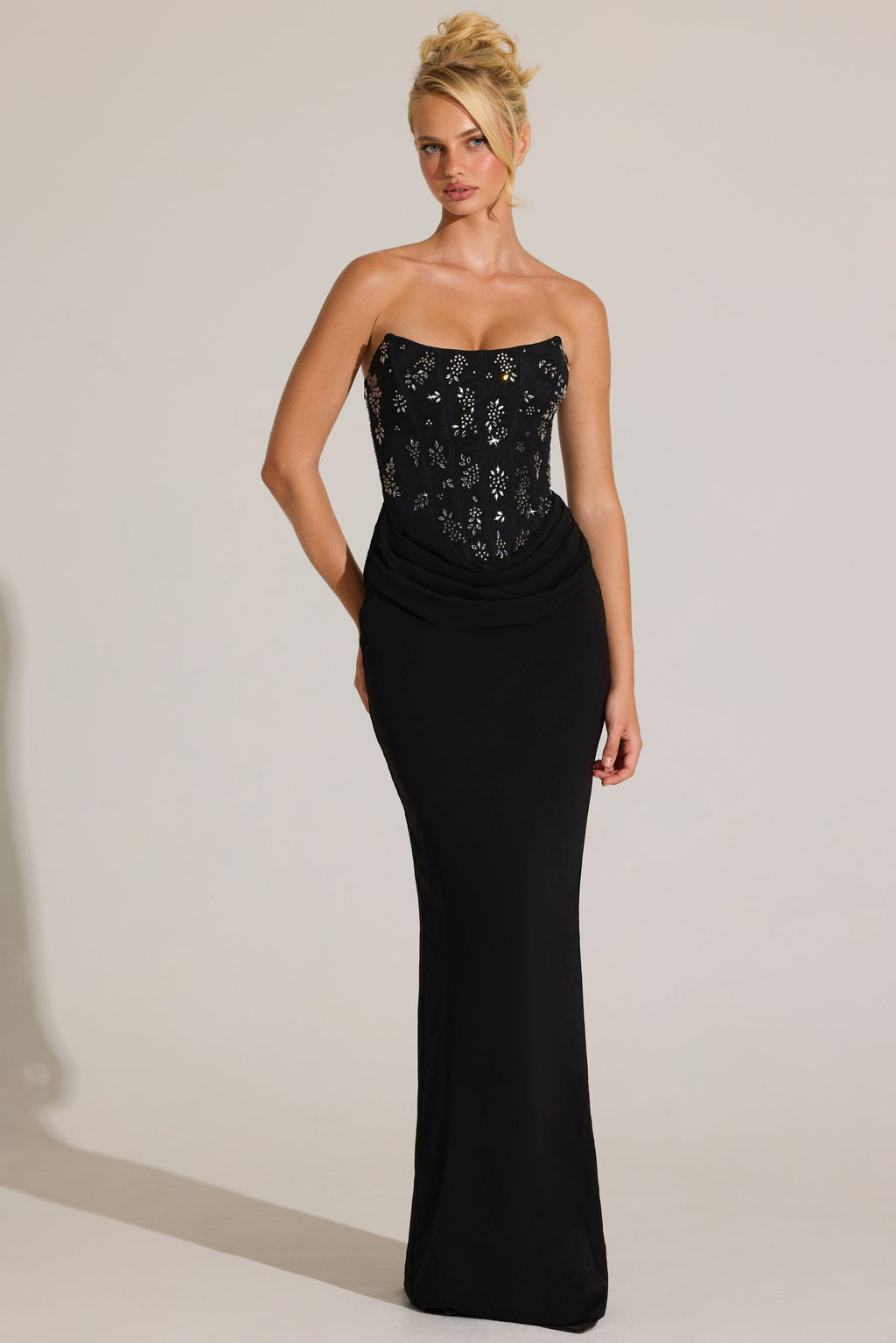 Embellished Corset Maxi Dress in Black