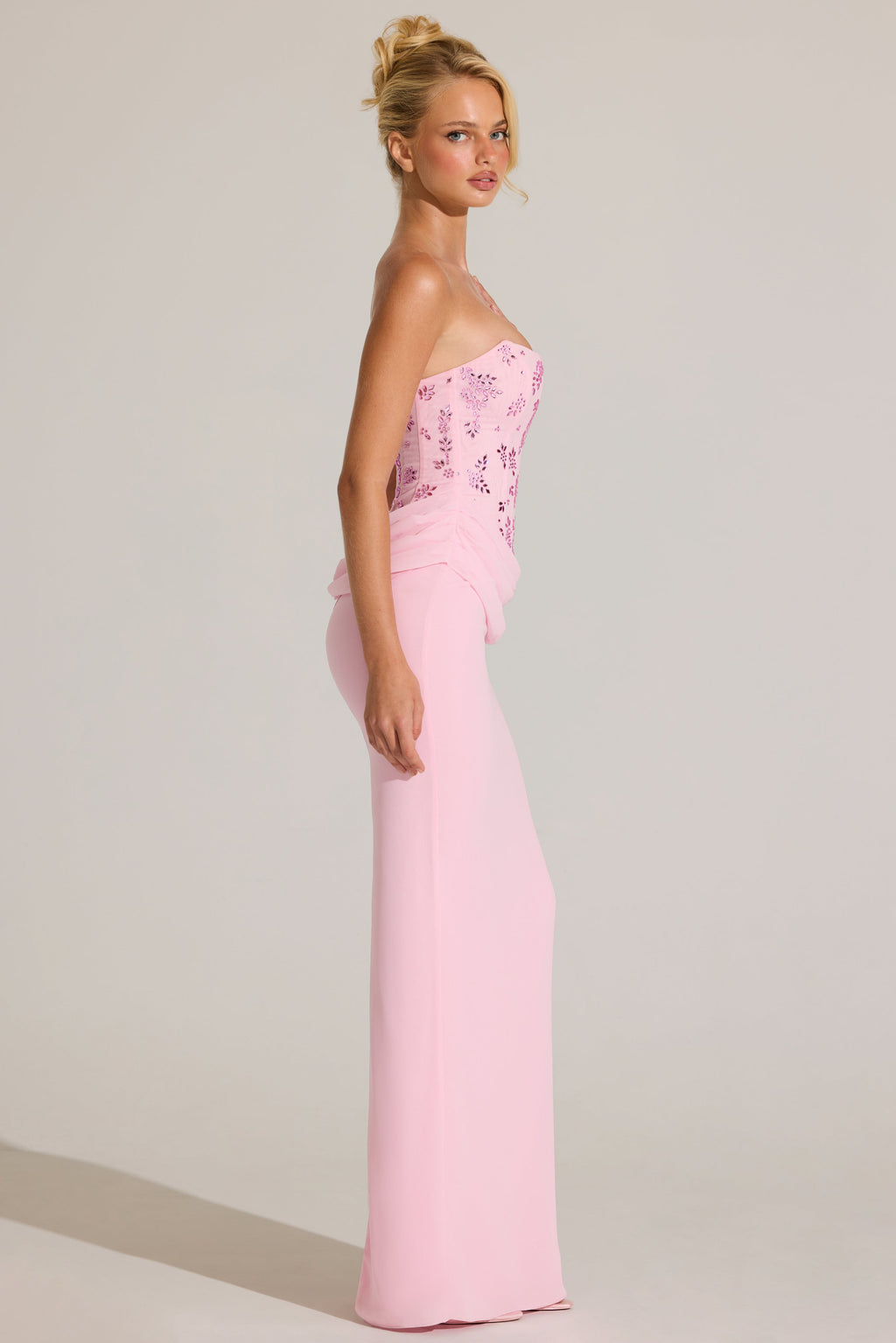 Embellished Corset Maxi Dress in Blossom Pink