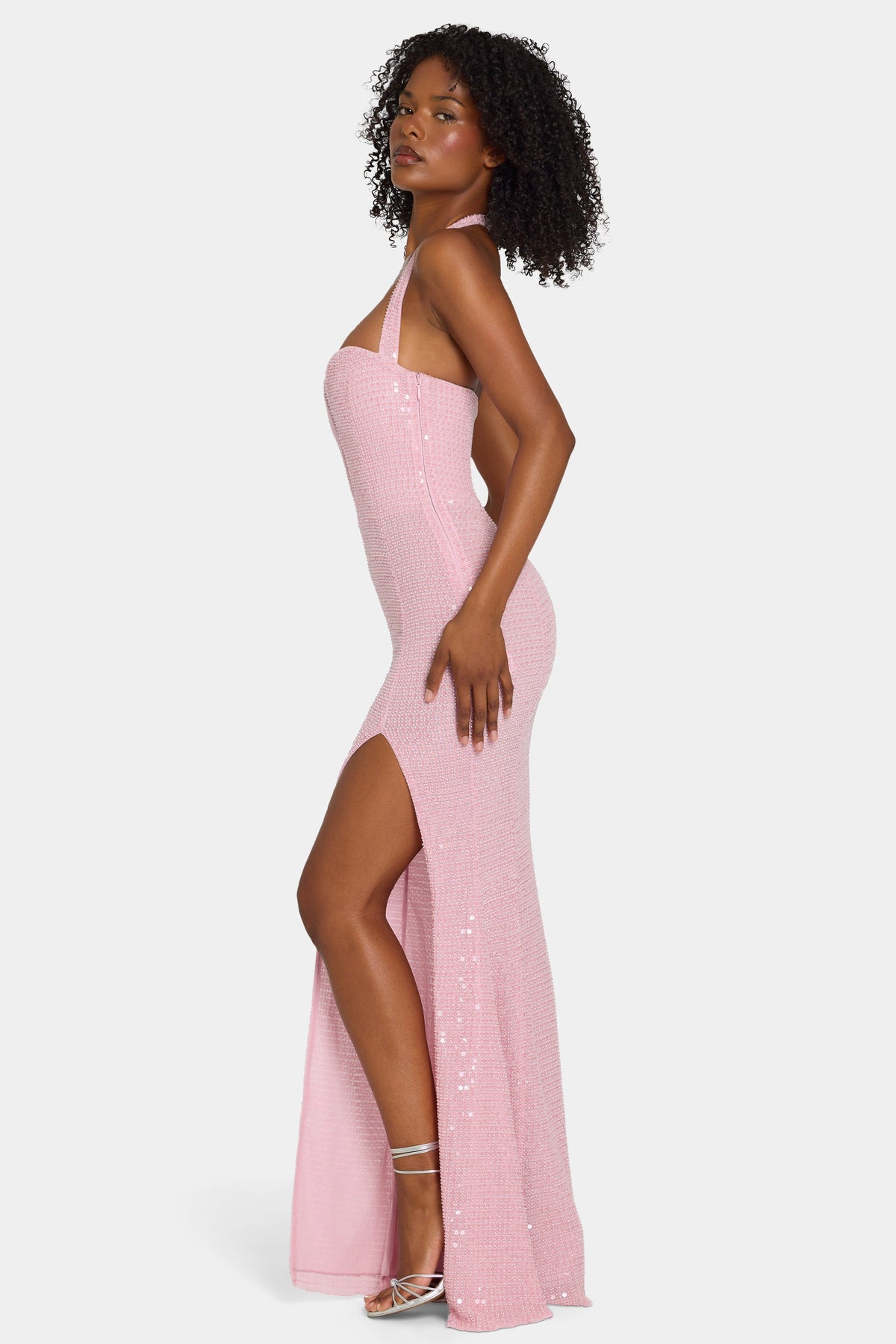 Embellished Halterneck Gown in Lavender Pink