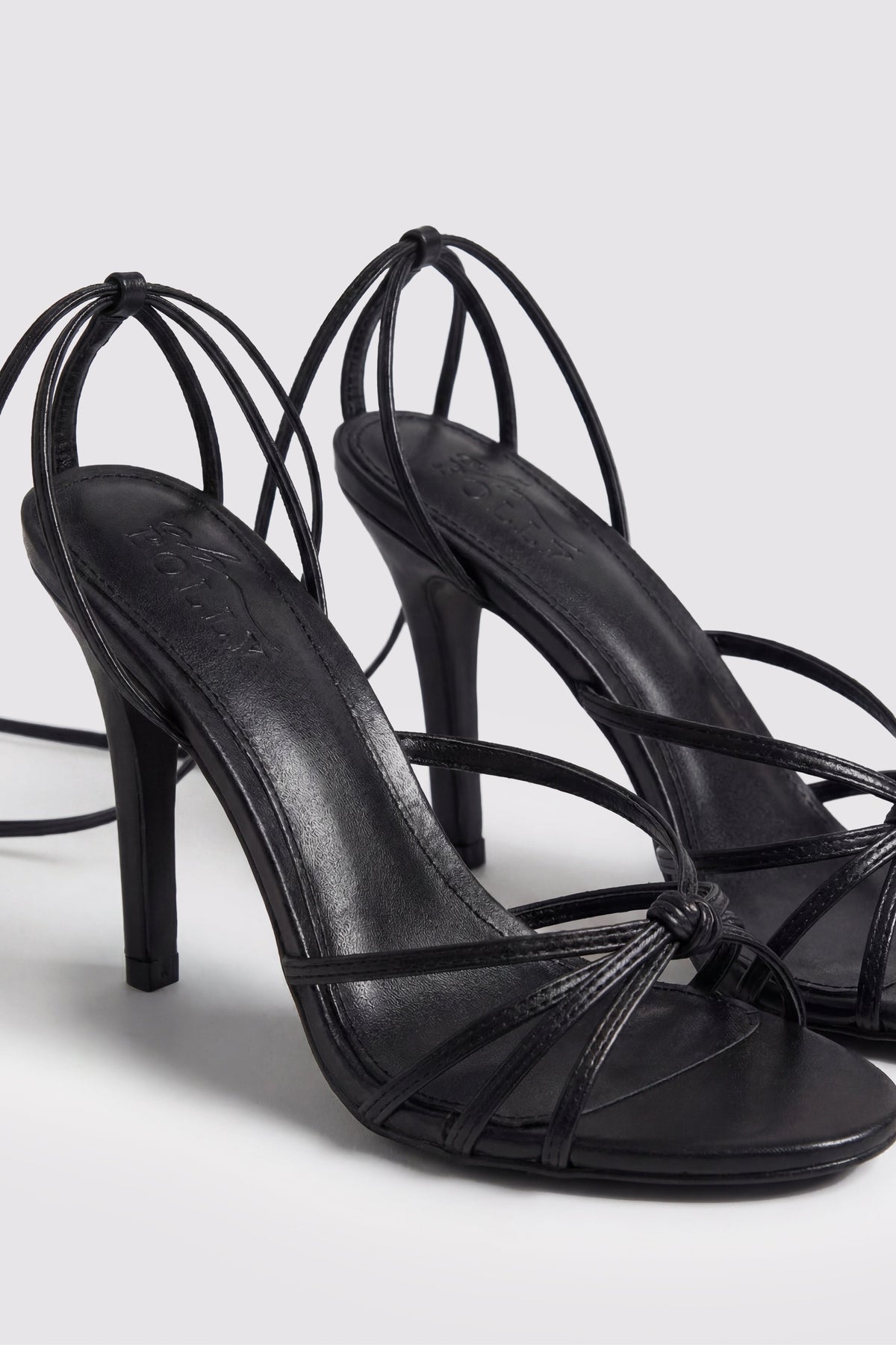 Lace-Up Heeled Sandal in Black
