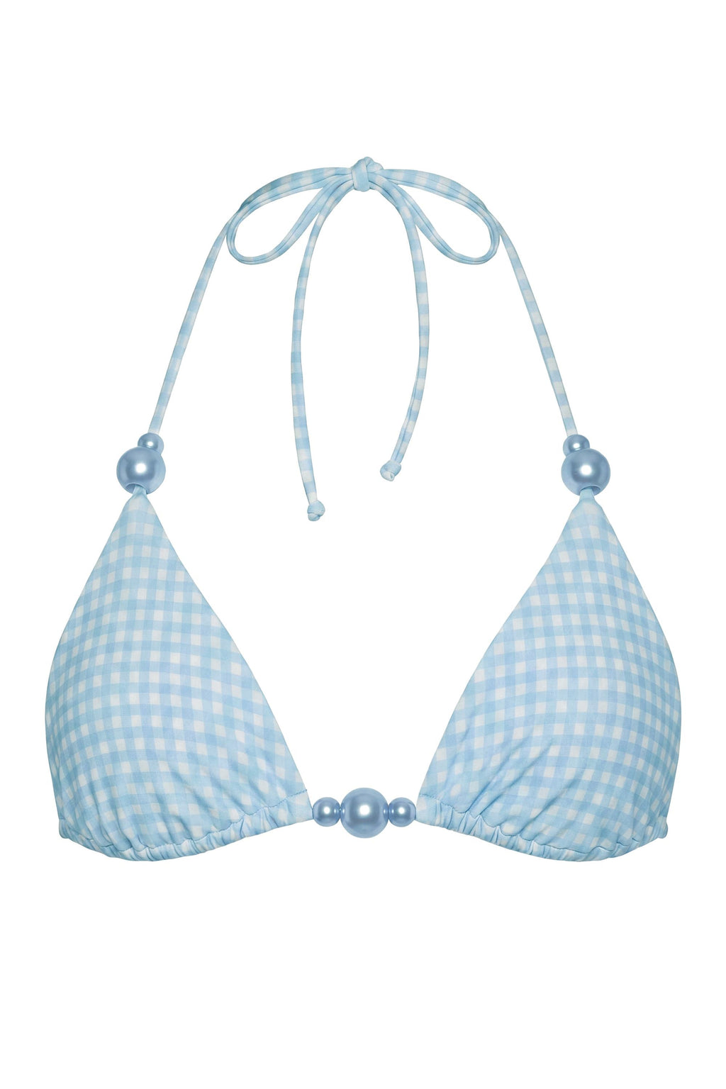 Triangle Bikini Top in Blue Gingham Print