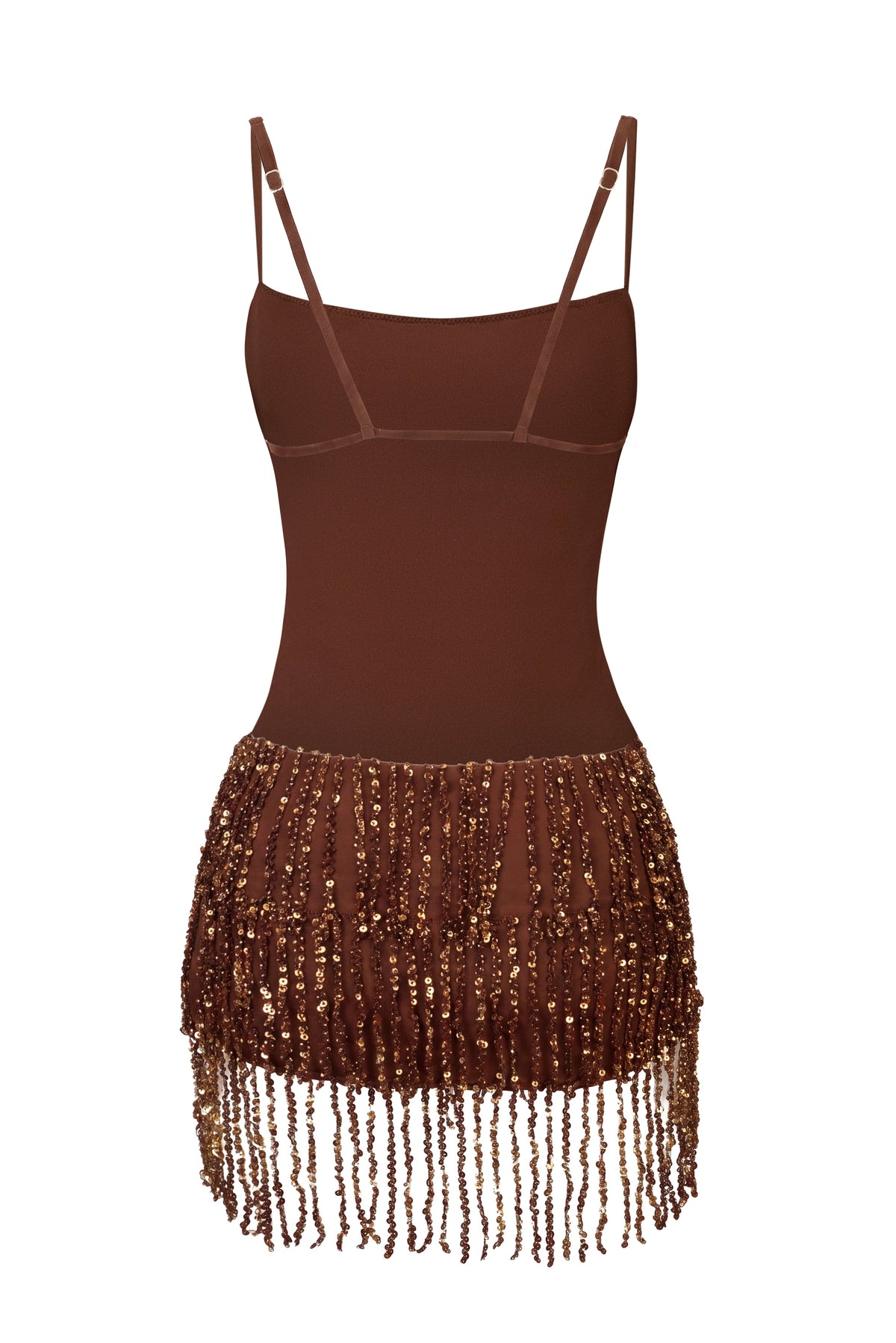 Fringed Backless Mini Dress in Brown Ombre