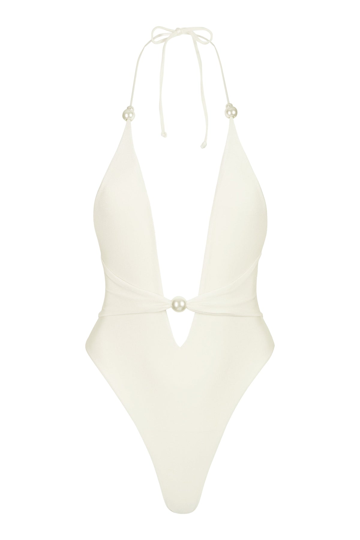 Halterneck Thong Swimsuit in Pearl