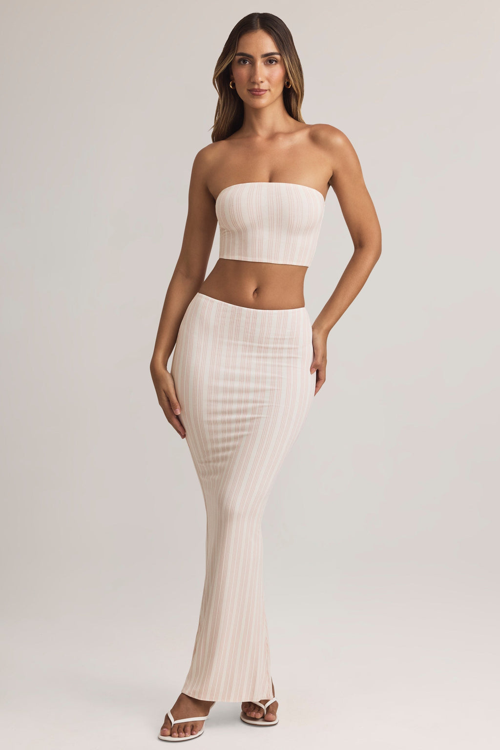 Modal Strapless Crop Top in Pink Stripe